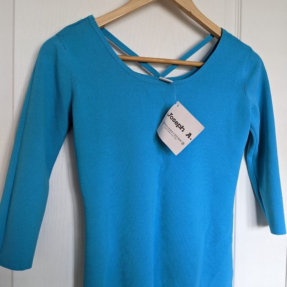 3/$30 Joseph A. Sky Blue Sweater Top with Strap & Loop neckline - Picture 4 of 5